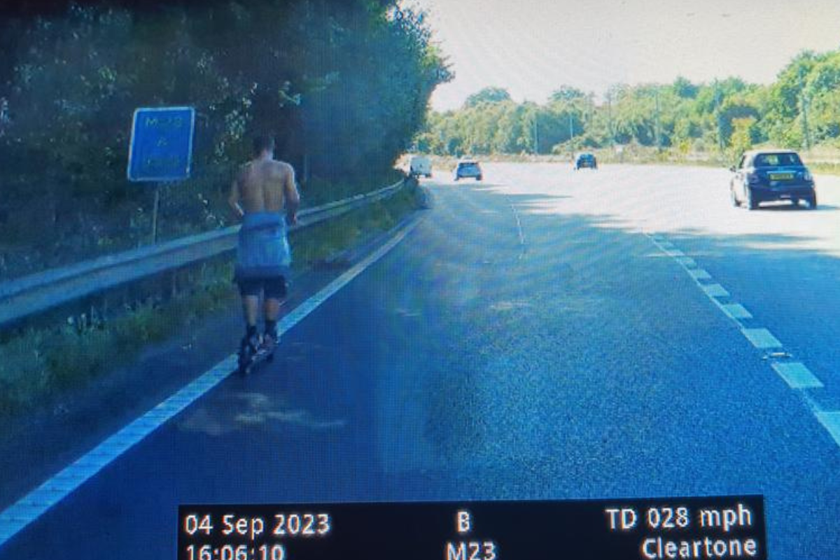 Police chase wanted man on e-scooter down motorway in Sussex